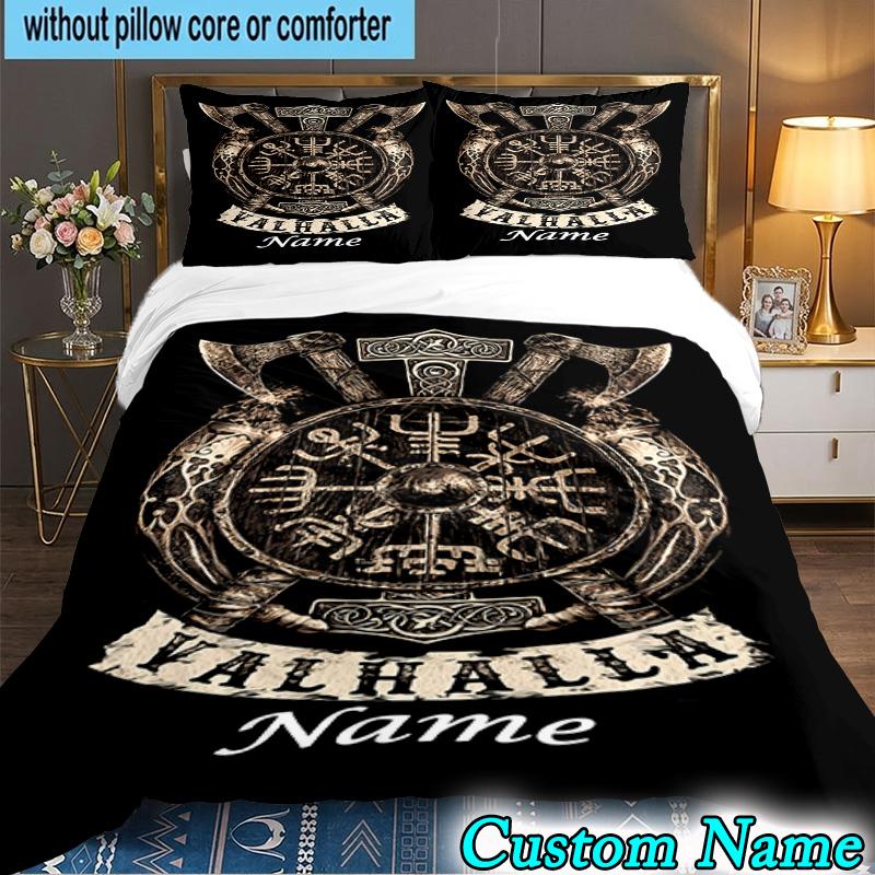 3PCS Custom Name Viking Bedding Set Printed Duvet Cover Closure Includes 1 Duvet Cover & 2 Pillowcases for All Seasons Bedroom Decor