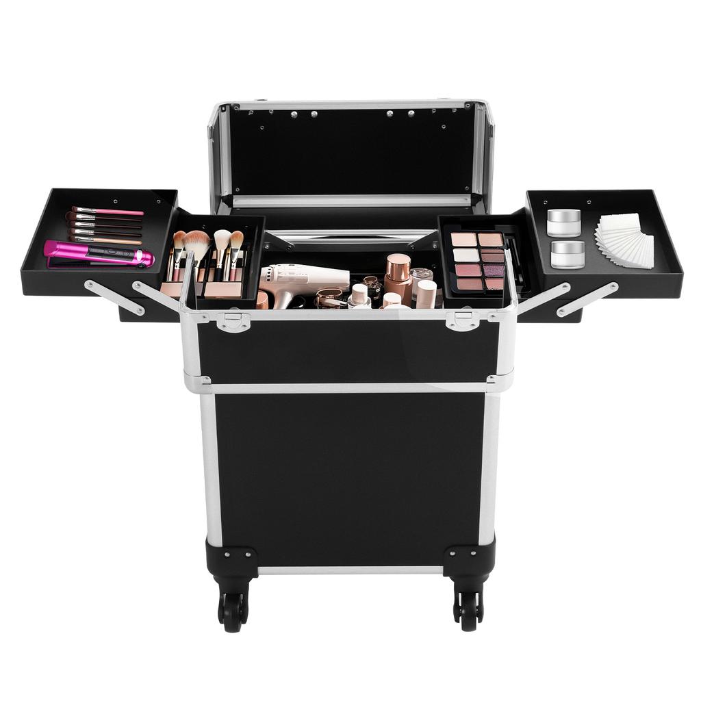 Профессиональный дорожный косметический кейс органайзер для косметики и макияжа на колесиках
