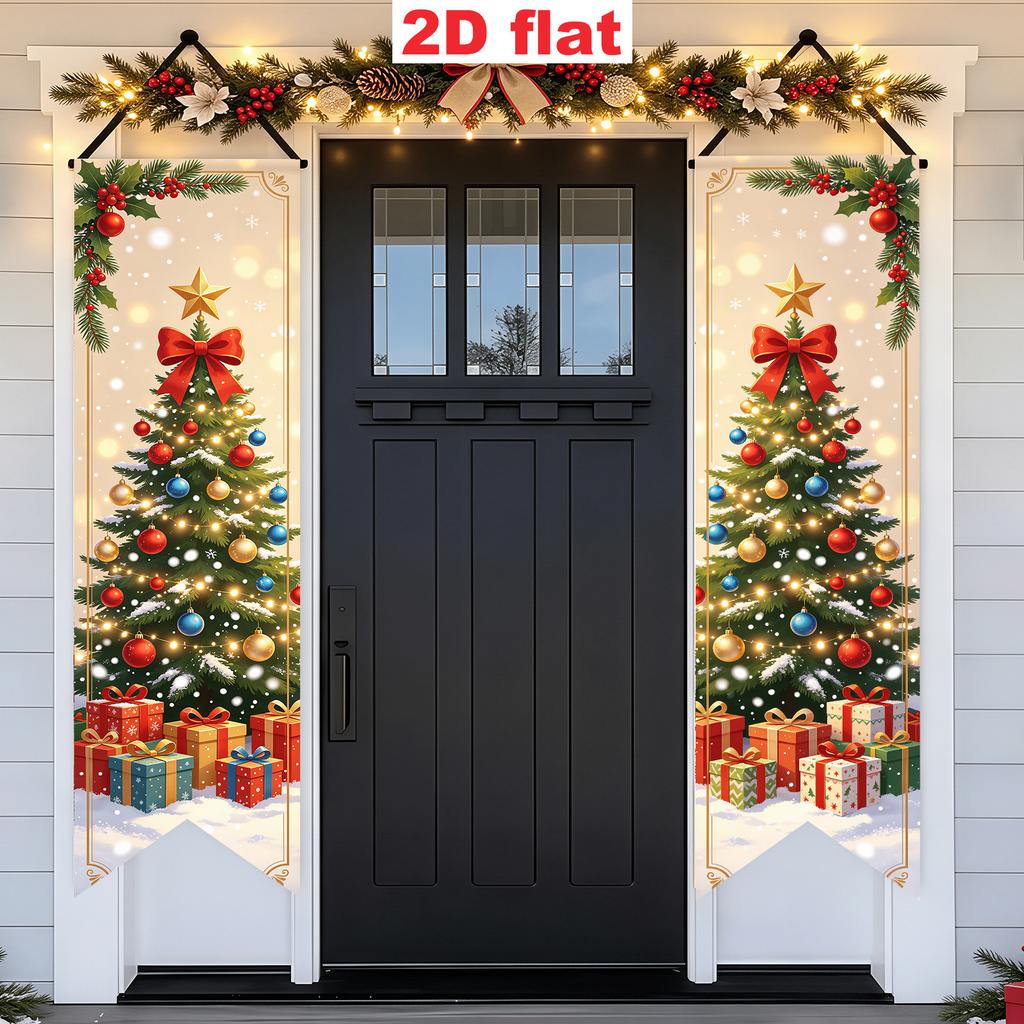 Merry Christmas Couplet Banner Triangular Tree 1 Pair Indoor Outdoor Decor