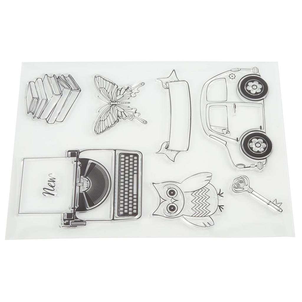 2 шт. Прозрачные штампы с отпечатками, печатная машинка, автомобильные узоры с совой, силиконовые прозрачные штампы, уплотнения для