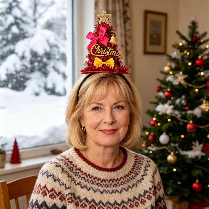 Christmas Photo Hair Accessory Tree Party Wear with Star Ribbon Letter Detail for Adults Kids Holiday Gatherings