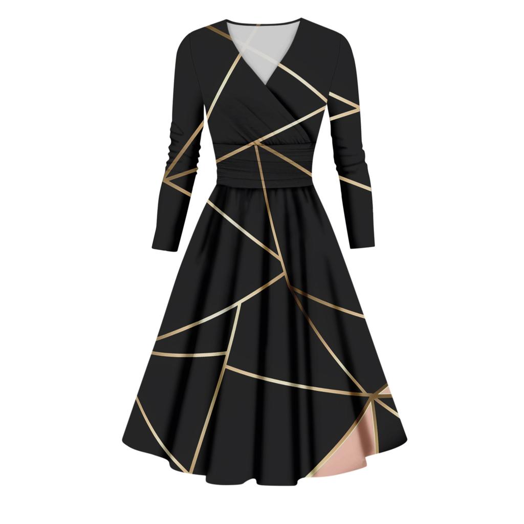 Женское повседневное и модное сексуальное платье с v-образным вырезом и длинными рукавами с градиентным принтом