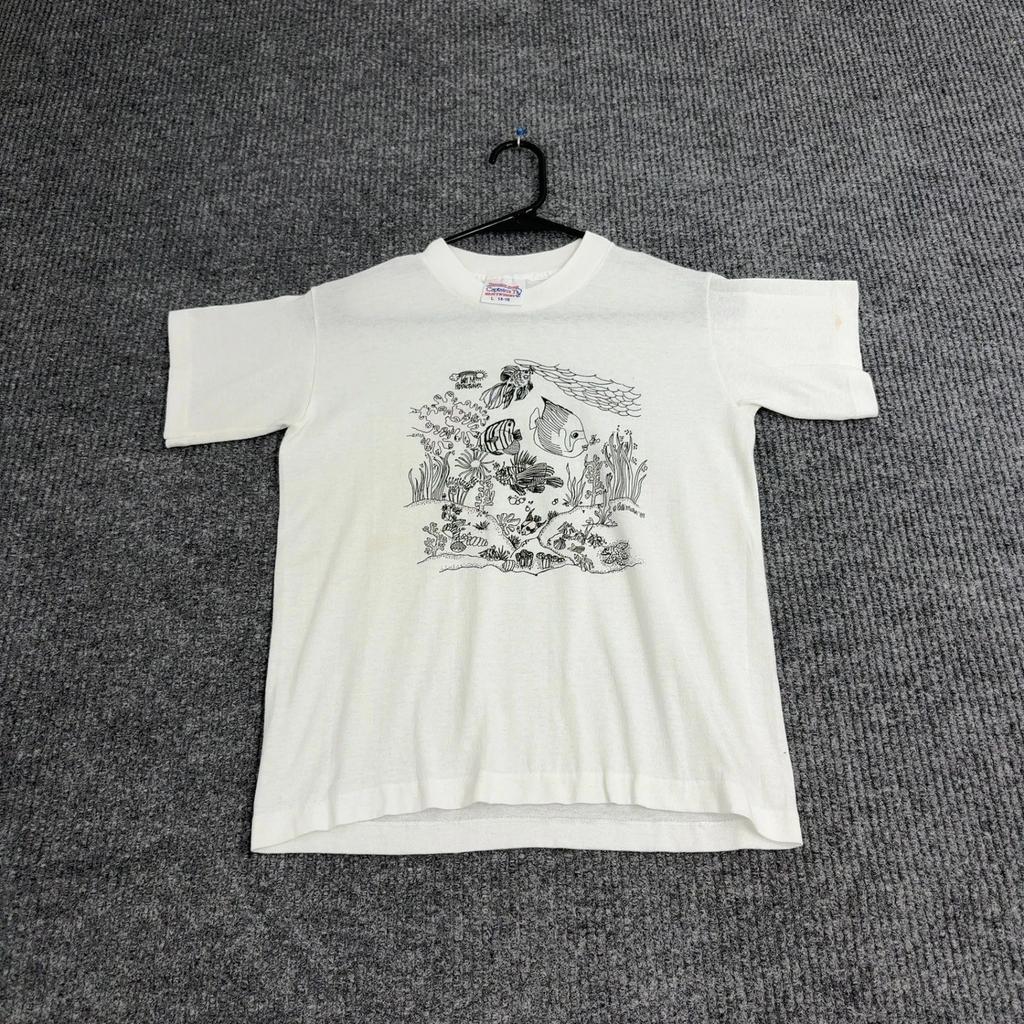 VTG Cotton Fish Graphic 90s Tennessee River T Shirt Kids L White Single Stitch