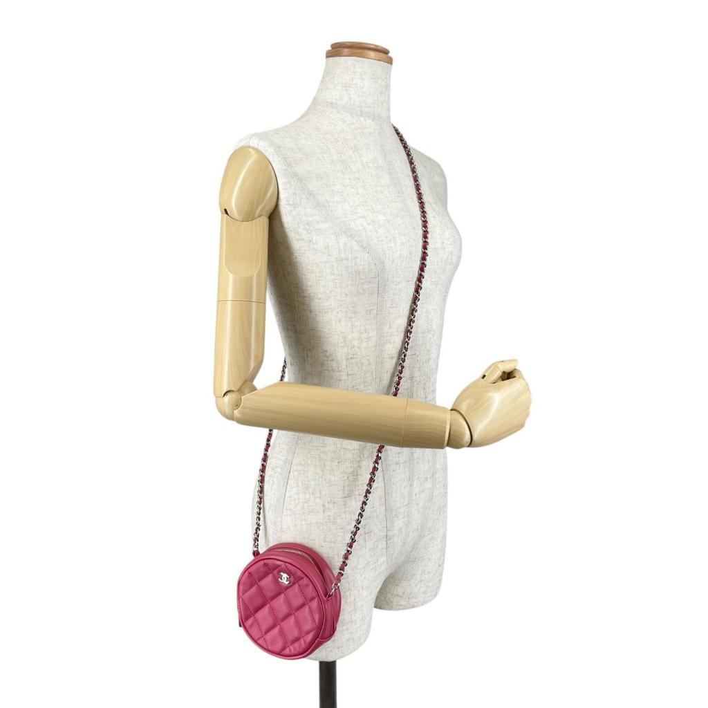 CHANEL COCO Mark Matelasse Round Mini Shoulder Bag lambskin pink Women A70657 Used