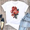 (Asian Size) Flower Cute Printing Tee Top Women T Shirt Woman Female Short Sleeve Clothing Print Fashion Graphic T-shirts