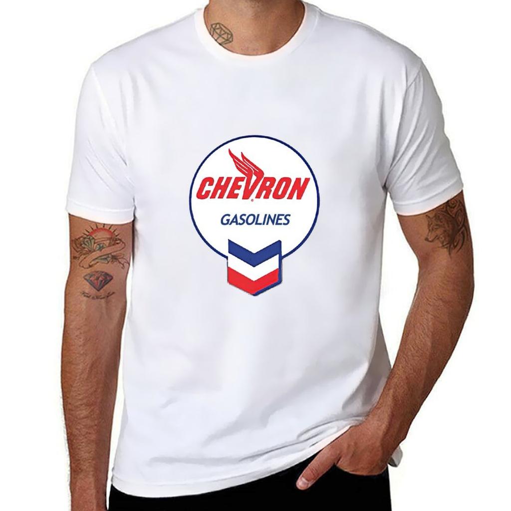 Круглые рубашки Логотип Chevron 100% хлопок Футболка мужская хлопок т-футболка Винтажный бензины