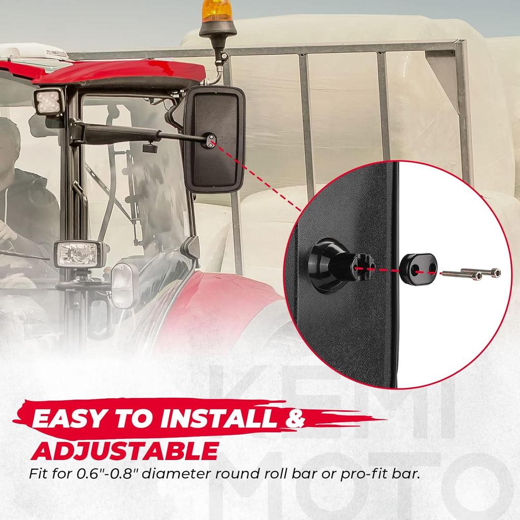 Зеркало для трактора KEMIMOTO, Зеркала для сельскохозяйственного экскаватора, Совместимые с фронтальным погрузчиком, экскаватором, сельскохозяйственным трактором, например, John Deere, Case IH, Agco, New Holland,