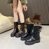 Модная женская обувь 2024 года, высококачественные женские сапоги с круглым носком, однотонные, короткие, на платформе, с толстым каблуком, модные сапоги