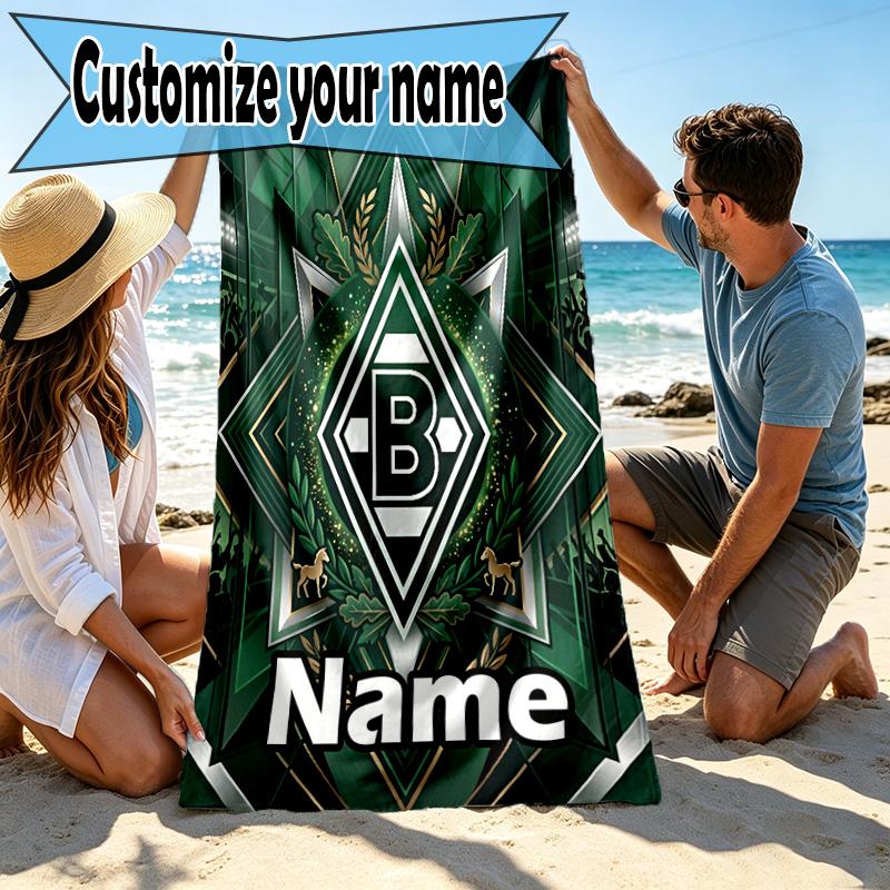 Custom Name Personalized Borussia Monchengladbach Print Beach Towel, for Trip Camping Beach Party Home Decor, Birthday Gift for Family & Friends