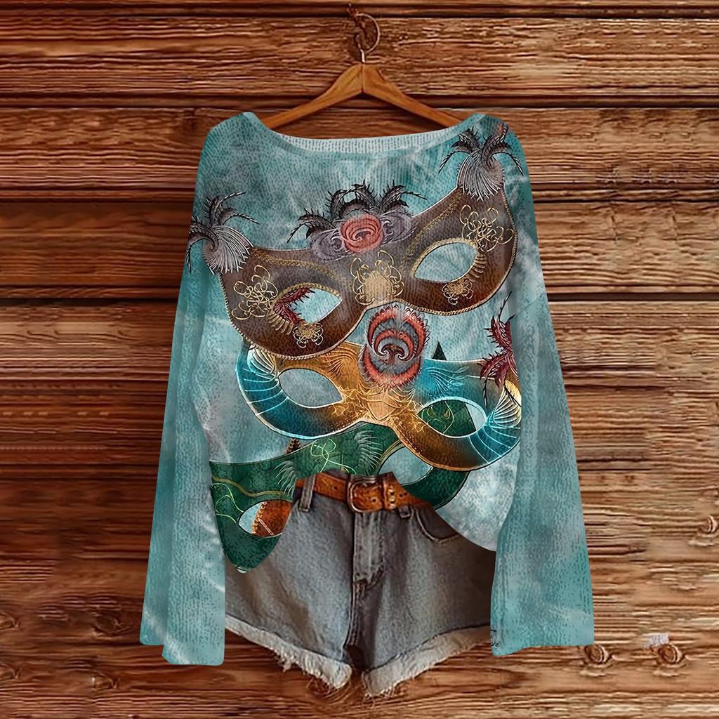 Женский модный пуловер с круглым вырезом, длинным рукавом и принтом, повседневный