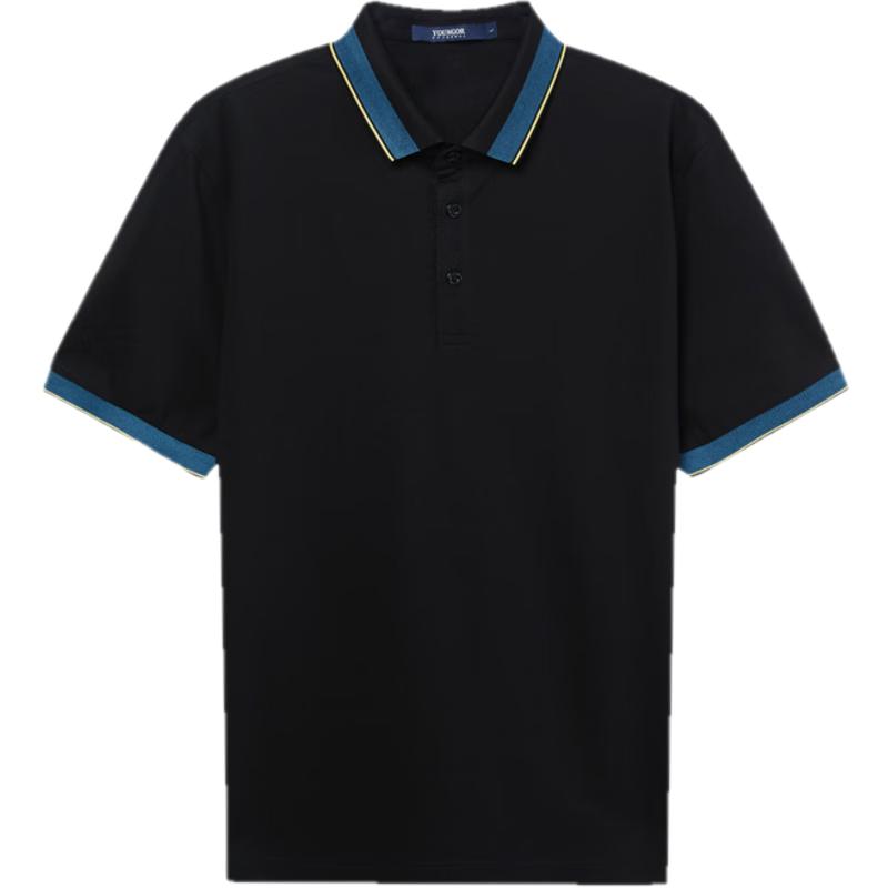 YOUNGOR Men's T-Shirt, Summer Youth Business Casual Short-Sleeve T-Shirt, GSPC533019ACA, Black, 2XL