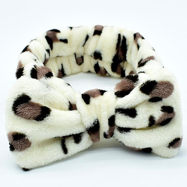 Leopard Makeup Wash Face Headbands for Women Coral Fleece Bow Dot Hairband Turban Knot Elastic Headwrap Girls Hair Accessories