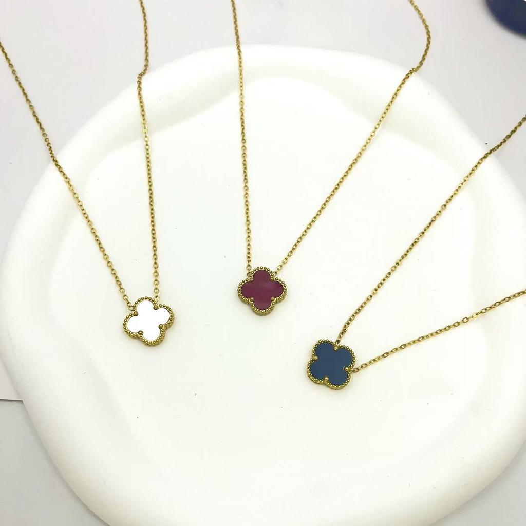 15mm Four-Leaf Clover Necklace Women 18k Double-Sided Collarbone Chain Lucky Pendant Titanium Steel Jewelry