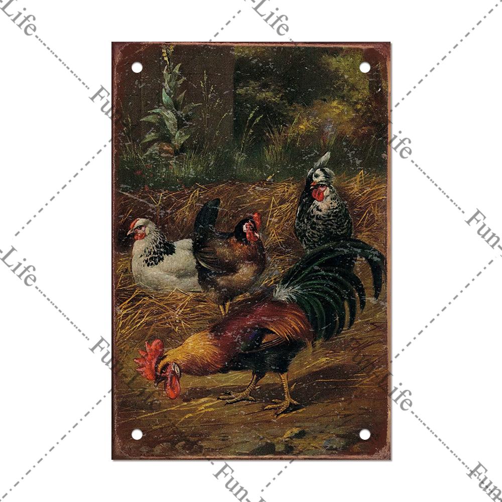 Винтажный постер с курицей, металлические жестяные знаки, тарелка, петух, куриное яйцо, ретро-налет, домашний декор на стену, 20x30 см