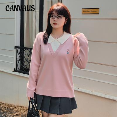 Большие размеры женские поддельные два милых преппи вязаные свитера