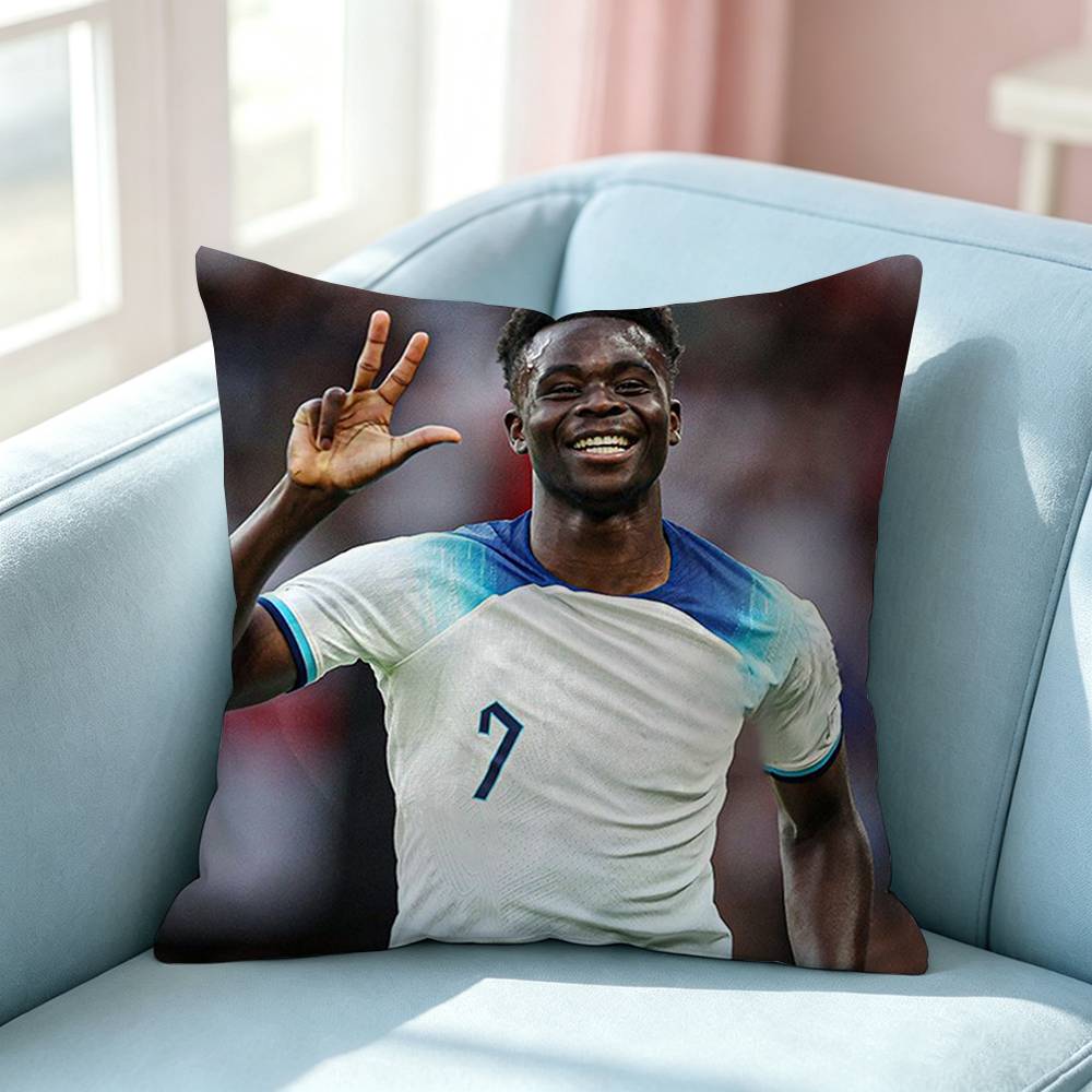 Football Star BBukayo Saka Pillow Case Square DoubleSided Sofa Cushion Cover Bedroom Bedside Pillow