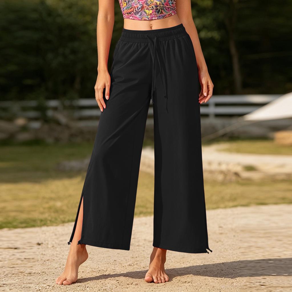 Women's High Waist Wide Leg Yoga Pants - Split Hem Tapered Joggers for Dance, Pilates, Fitness