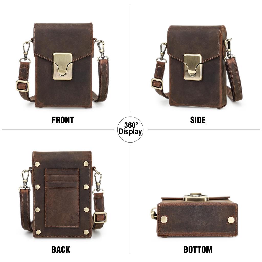 CONTACT'S Crazy Horse Leather Sling Bag For Men Small Crossbody Bag Casual Men Shoulder Bag High Quality Cellphone Bag