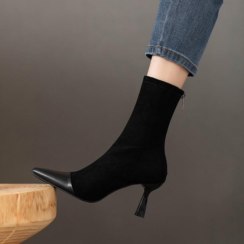 2024 Winter Women Boots Genuine Leather Ankle Boots Pointed Toe Stiletto Boots High Heels Leather Shoes Ladies Shoes Thin Heels