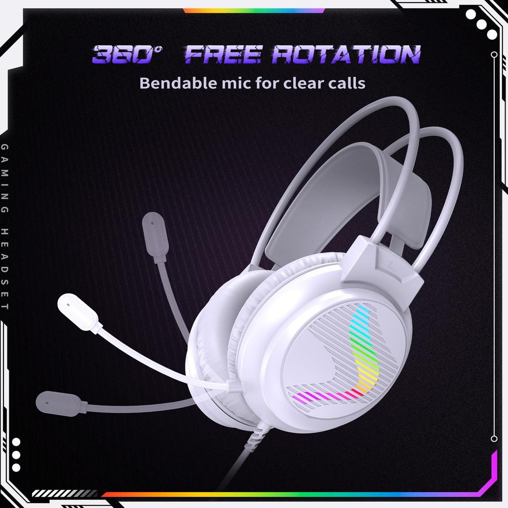 Игровая гарнитура с подсветкой RGB, 50-мм динамик, 360° гибкий микрофон с шумоподавлением, 3,5 мм USB, игровые наушники для ПК PS4 Xbox One