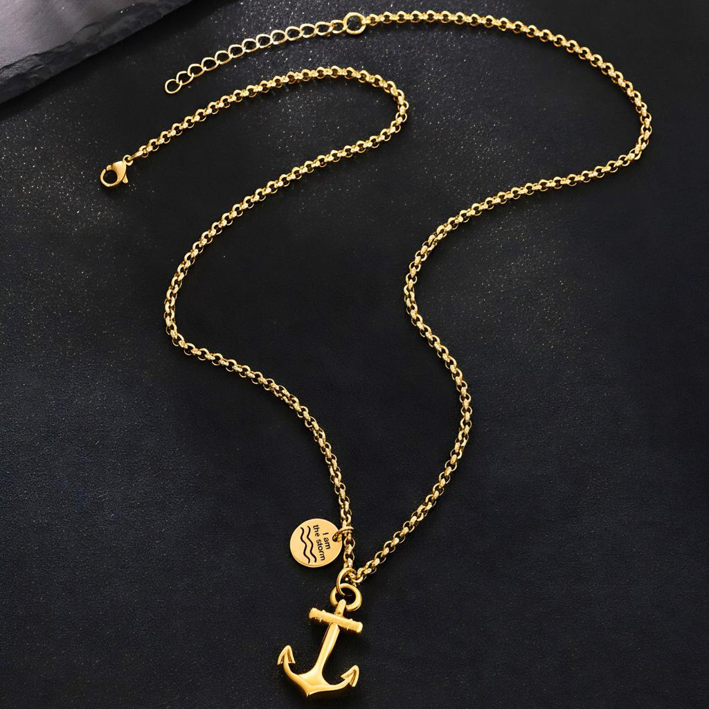 Fashion Round Medal Anchor Pendant Square Bead Chain Necklace for Men Women