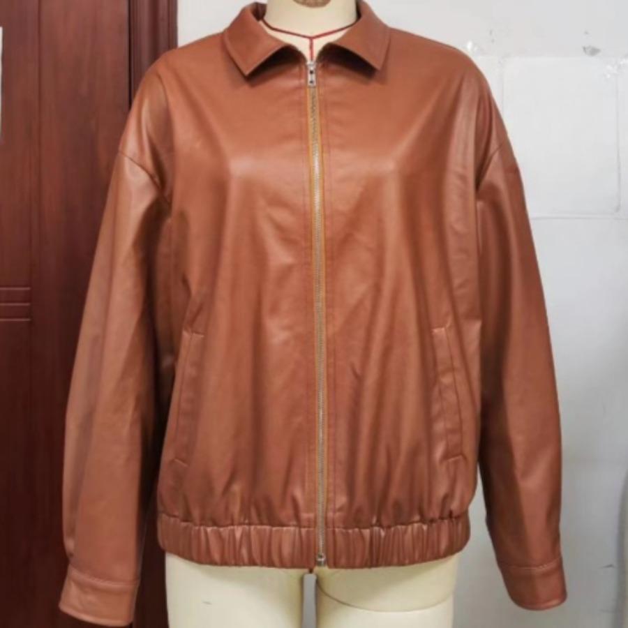 Женская повседневная куртка из искусственной кожи с коротким рукавом и молнией из искусственной кожи, однотонные куртки с лацканами