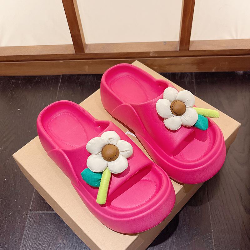 Fashion Cute Flowers Soft Beach Slippers Female 2024 Thick Bottom Home Outside Wear Flip-flops Non-slip Comfort Summer Zapatos Mujer