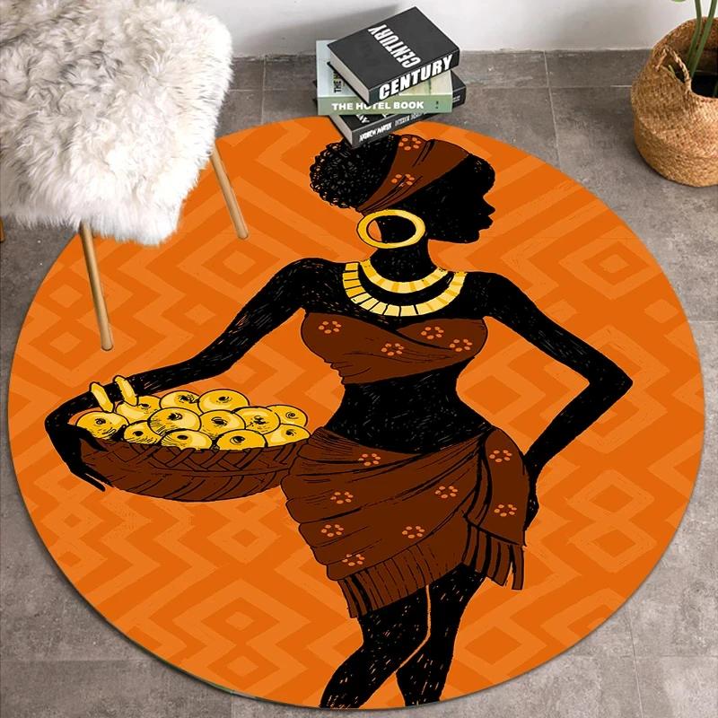 Африканский принт Женщины Круглый ковер Нескользящий коврик для гостиной Спальни Балкона Кухонного декора Традиционный коврик для пола Коврики для йоги