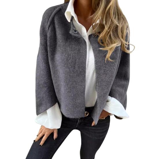 Winter Women Jacket Round Neck Thick Fleece Open Stitch Short Type Cardigan Long