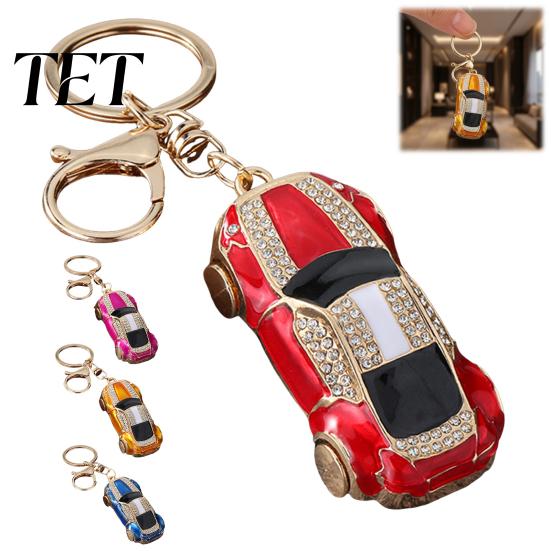 Small Gift for Friends Sports Car Keychain with Sparkling Rhinestones, Durable Zinc Alloy Enthusiasts Stylish Pendant, Decorative Compact Key
