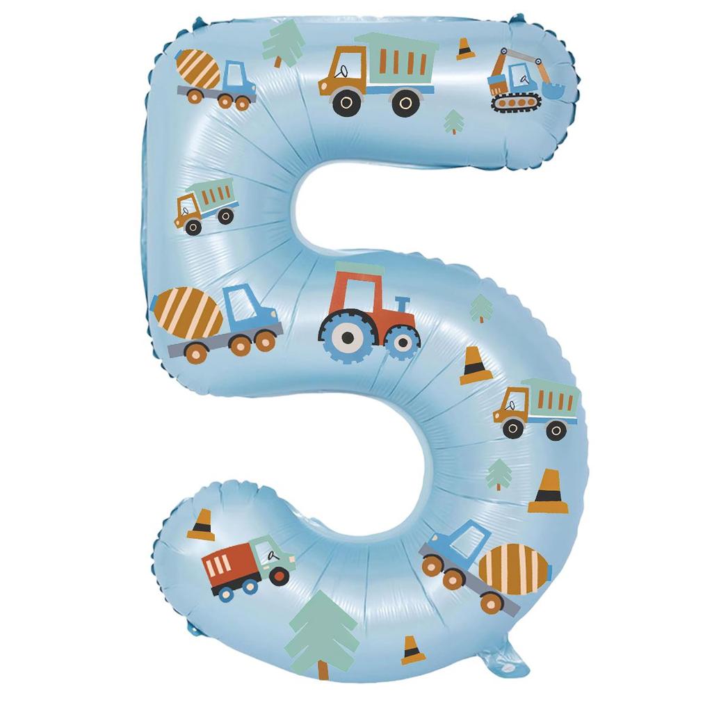 32in Foil Number Balloons with Construction Vehicle Stickers, 0-9 for Birthday Party Home Decor, Graduation/Halloween/