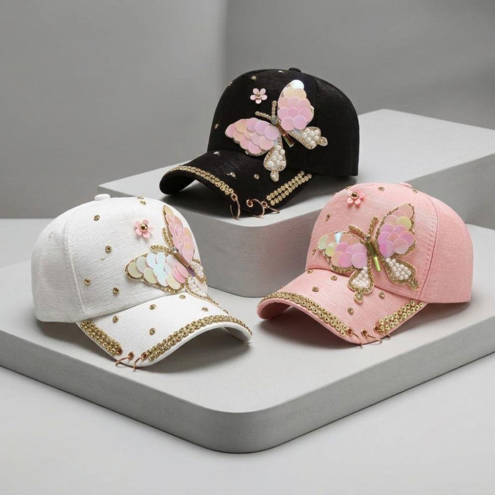 Sequined Butterfly Shiny Baseball Cap Versatile Peaked Cap Fashion Women's Sun Hat  Summer Spring