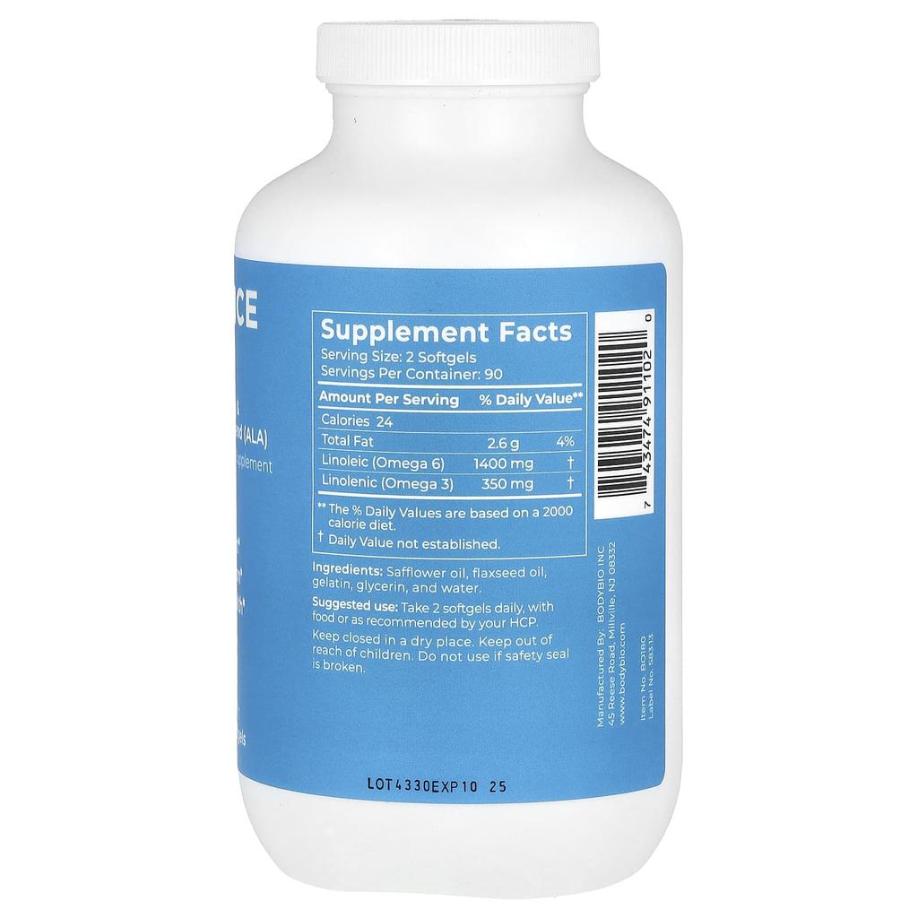 Balance Oil, Linoleic Acid (La) and Linolenic Acid Blend (Ala), Non-GMO, 180 Softgels
