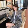 Available Now: Women's Mid-Length Striped Knit Cardigan with Hood and Large Fur Collar - Thickened for Autumn/Winter