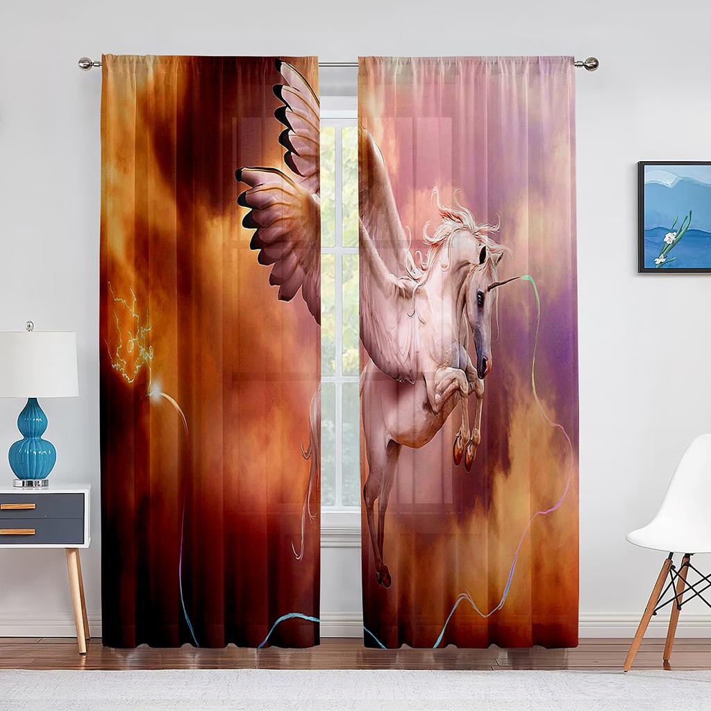 Фэнтези Фиолетовый Облако Единороги Тюлевые Шторы-Вуали Спальня Отель Домашний Декор Прозрачные Шторы для Гостиной Шифоновая Печатная Драпировка