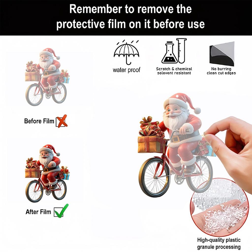 Christmas Ornament 2D Santa Riding Bike Festive Holiday Christmas Tree Hanging 2D Flat Santa Decor Collectible Christmas Gift