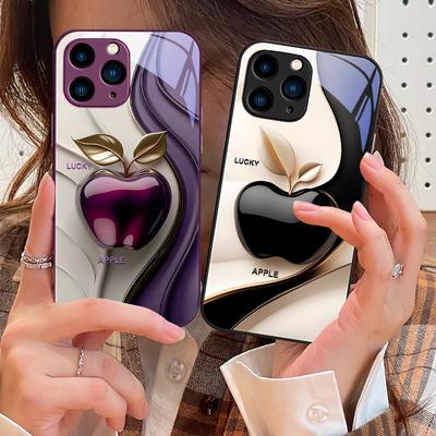 Счастливый черный яблочный для iPhone 16e 16 E 16ProMax 15 Pro Max 14 13 12 Mini 11 XS Max XR 7 8 Plu SE 2022 Чехол для телефона из закаленного стекла
