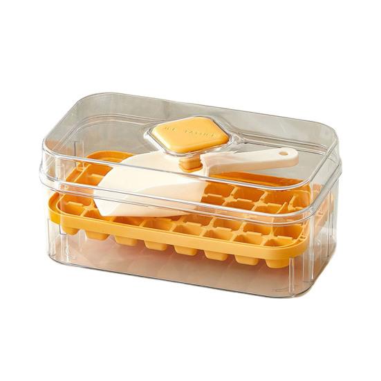 Форма для льда с лопаткой и контейнером, штабелируемая форма для льда для морозильника, легкосъемное силиконовое дно, дизайн с нажатием в одно касание, льдогенератор для напитков, кофе, коктейлей