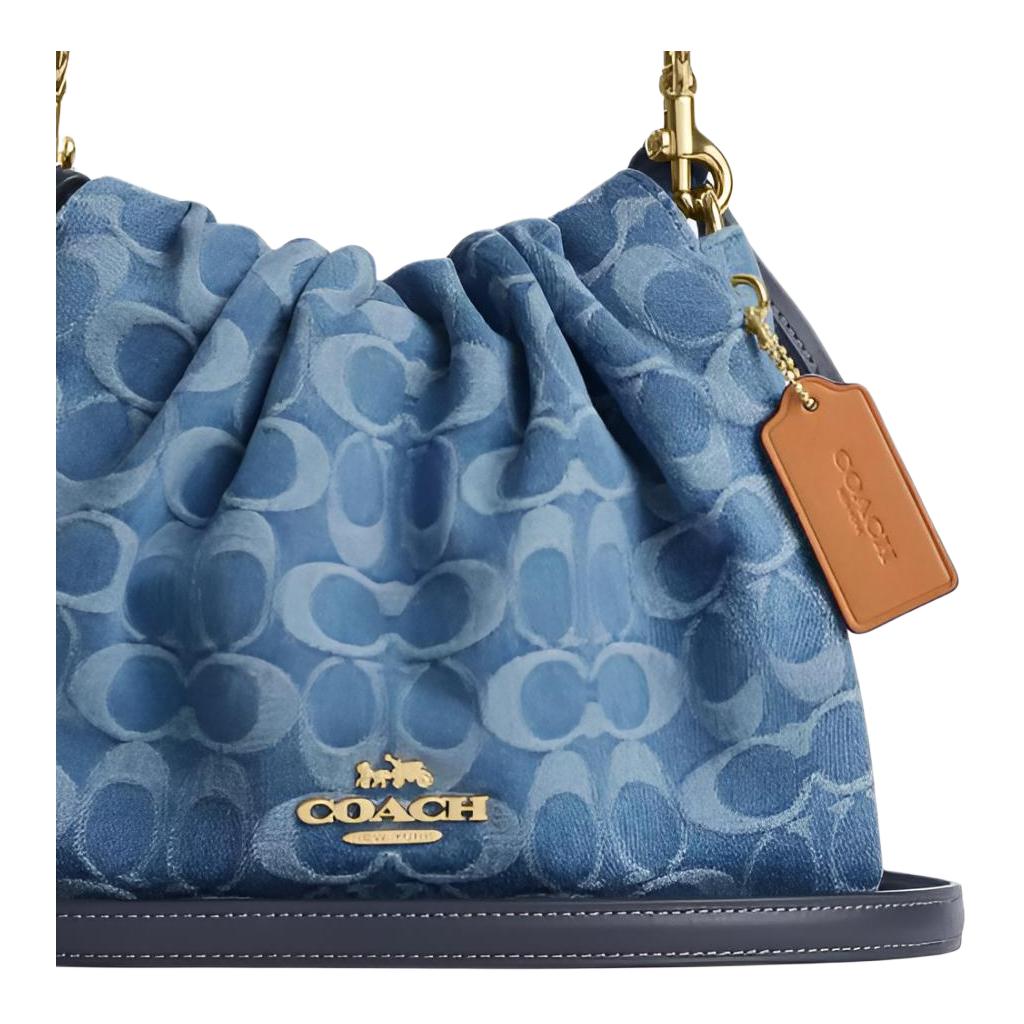 Coach Faye 22 Сумка через плечо с цепочкой и монограммой, хлопок и кожа, средняя, женская, джинсово-синяя CDB94-IMTYV