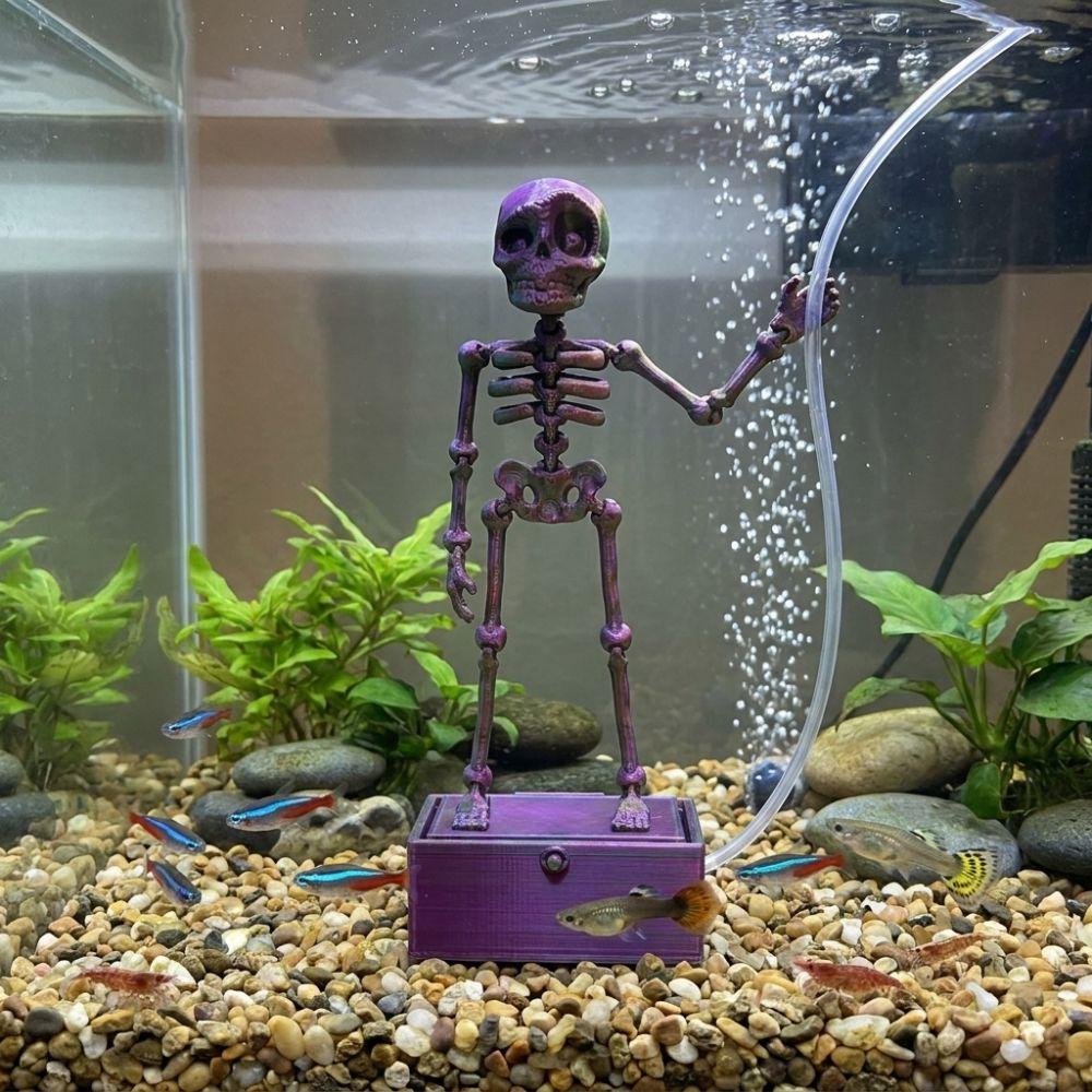 3D Printed Dancing Skeleton Aquarium Bubbler Movable Skeleton Fish Tank Bubbler  Aquatic Products