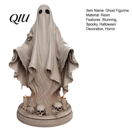 Detailed Ghost Carving Halloween Figurine, Spooky Resin Skulls Statue for Bedroom Ornament Tiered Tray Home Table Centerpiece, Party Supplies