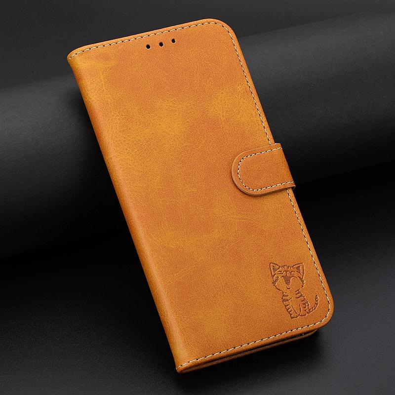 Чехол для телефона с тиснением кота для iPhone Samsung Xiaomi Google Huawei Honor SONY OPPO Карман для карт из искусственной кожи Кошелек Funda Классический однотонный откидной чехол