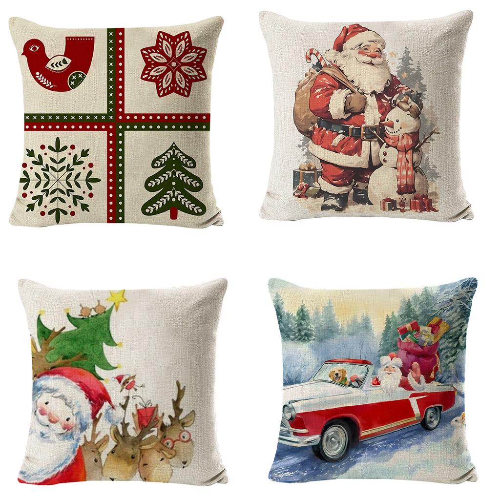 New Christmas Pillowcase Christmas Snowman Living Room Decoration Linen Sofa Cushion Cover Car Waist Pillowcase Cover
