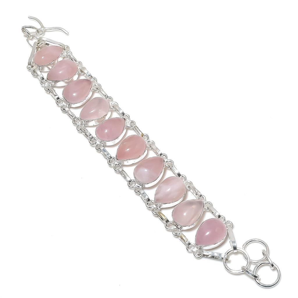 Natural Rose Quartz Gemstone Handmade 925 Sterling Silver Bracelet, Rose Quartz Bracelet For Wife , Unisex Bracelet, Gift For Mom