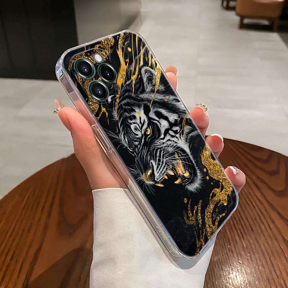 Прозрачный чехол с тиграми для Apple iPhone 17 16 15 14 13 12 11 Pro Max 16 Plus 16E 17Air 17Pro Чехол для телефона Силиконовый Funda
