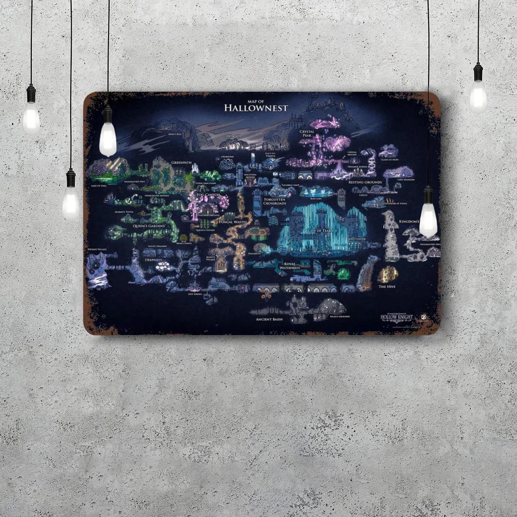 Постер с декором Hollow Knight Винтажная жестяная табличка Металлическая табличка Декоративная табличка для паба Бара Мужской пещеры Клуба Настенное украшение