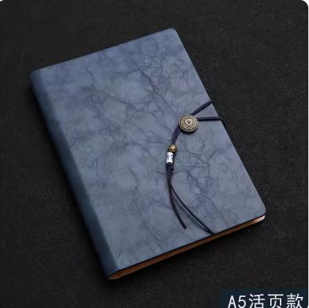 Business A6 Leather Binder Notebook Spiral Style with Saddle Stitching Blank and Lined Pages Bandage Pocket Notepad