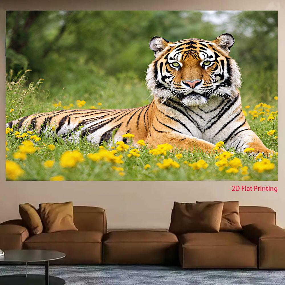 2D plane 1 piece - Horizontal banner fabric with a tiger-striped yellow flower background suitable for home decoration