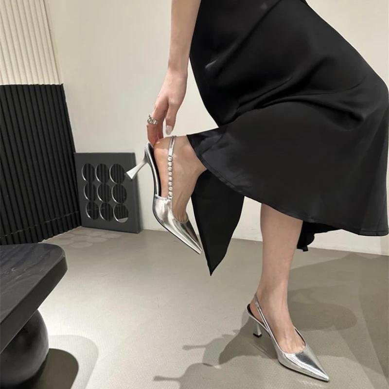 High Heels Spring Single Shoes Women  Fashion Summer 2024 Silver Pointed French Commuter Slim Heels Versatile Women's Shoes