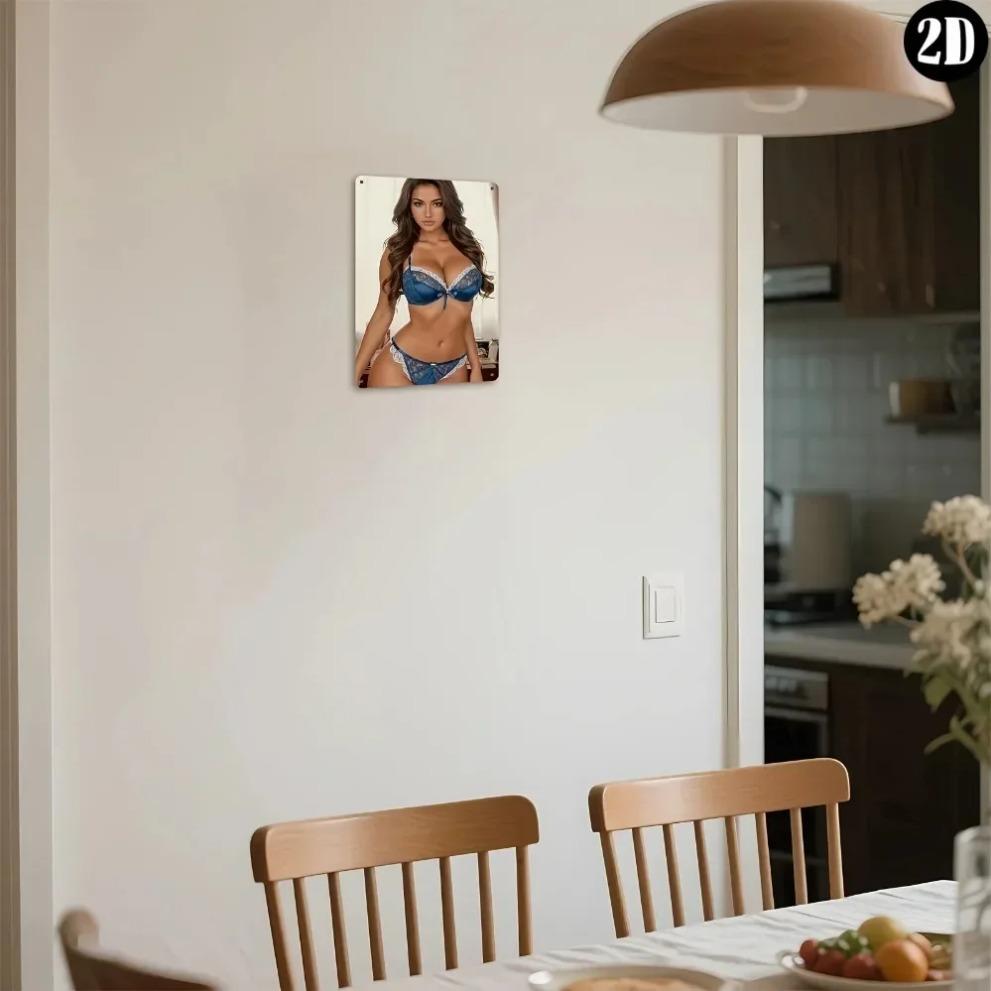 Металлический декор для стен в стиле модерн, голубое кружевное нижнее белье, подвесной, алюминий, 8x12 дюймов для спальни